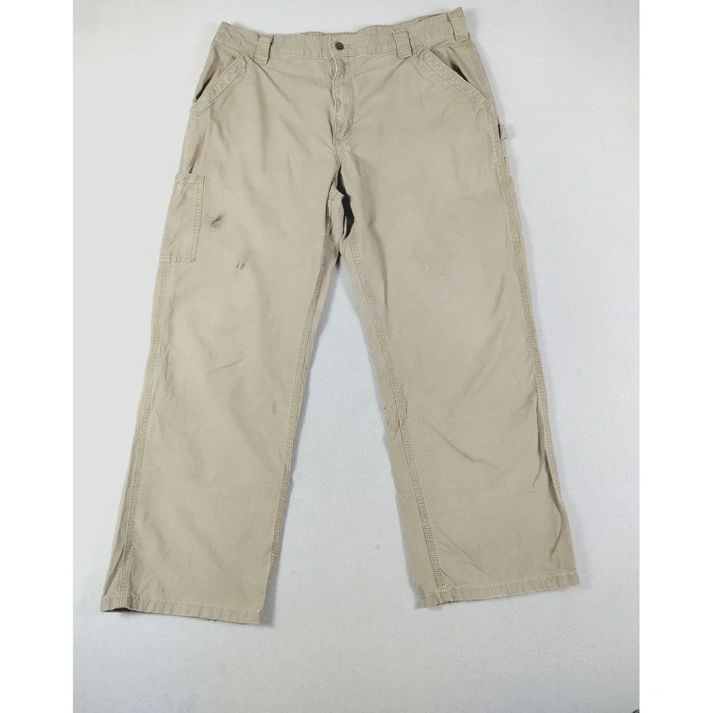 Carhartt Pants Mens 38 Khaki‎ Dungaree Fit Carpenter Workwear Utility